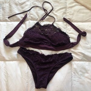 Dark purple two piece swim suit